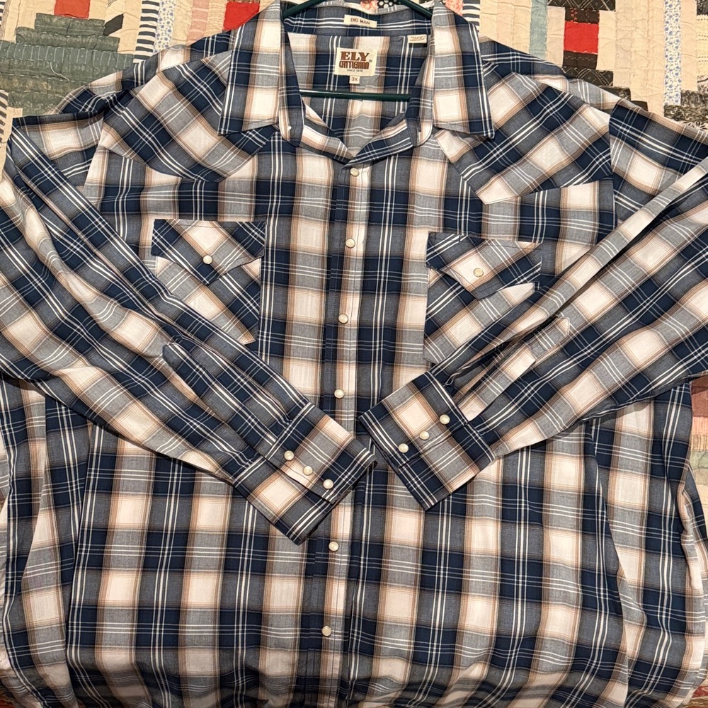 Ely Cattleman Navy and White Plaid Shirt